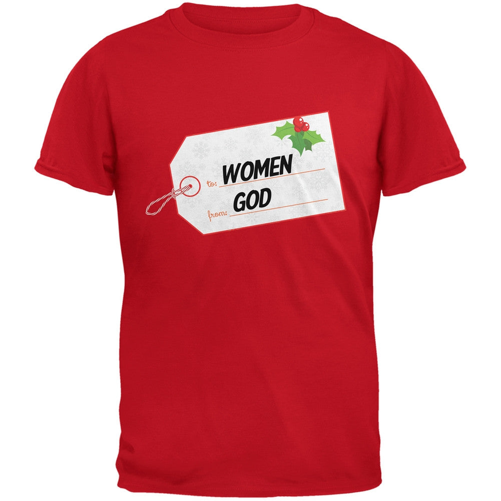 To Women From God Christmas Tag Red Adult T-Shirt Men's T-Shirts Old Glory 2XL Red 