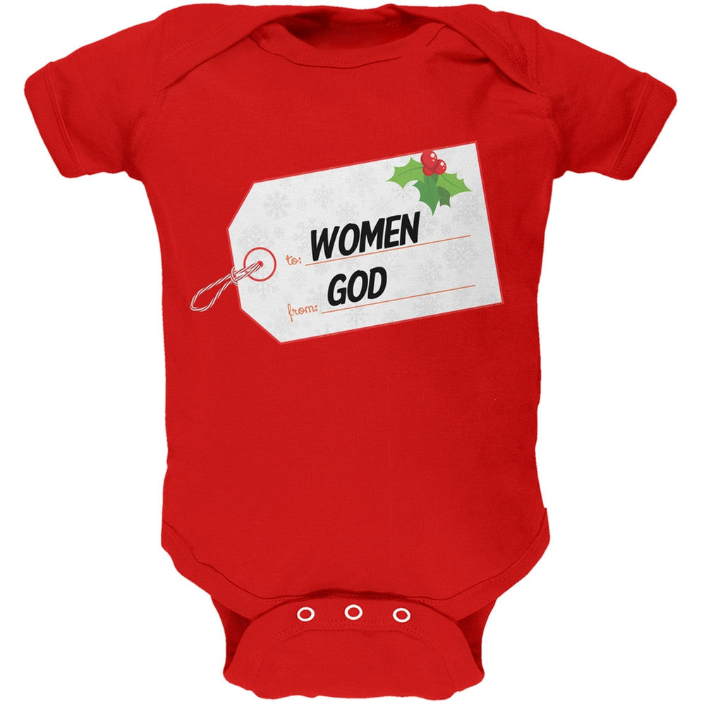 To Women From God Christmas Tag Red Baby One Piece Baby One Piece Old Glory   