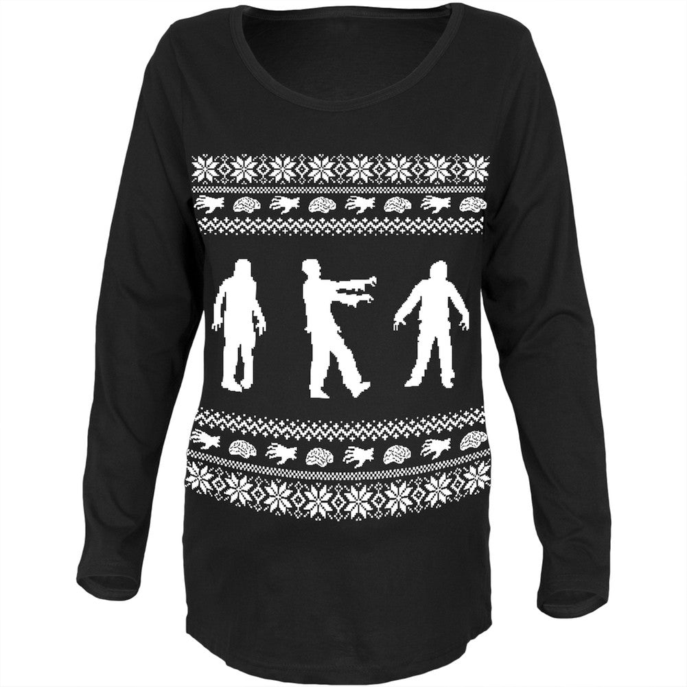 Zombie Ugly Christmas Sweater Black Womens Soft Maternity Long Sleeve T-Shirt Maternity T-Shirts Old Glory   