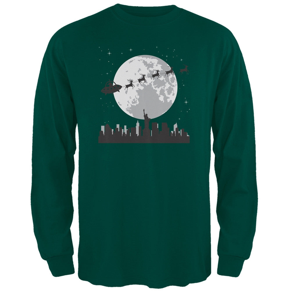 Alien Santa Sleigh Dark Green Adult Long Sleeve T-Shirt Men's Long Sleeves Old Glory 2XL Dark Green 