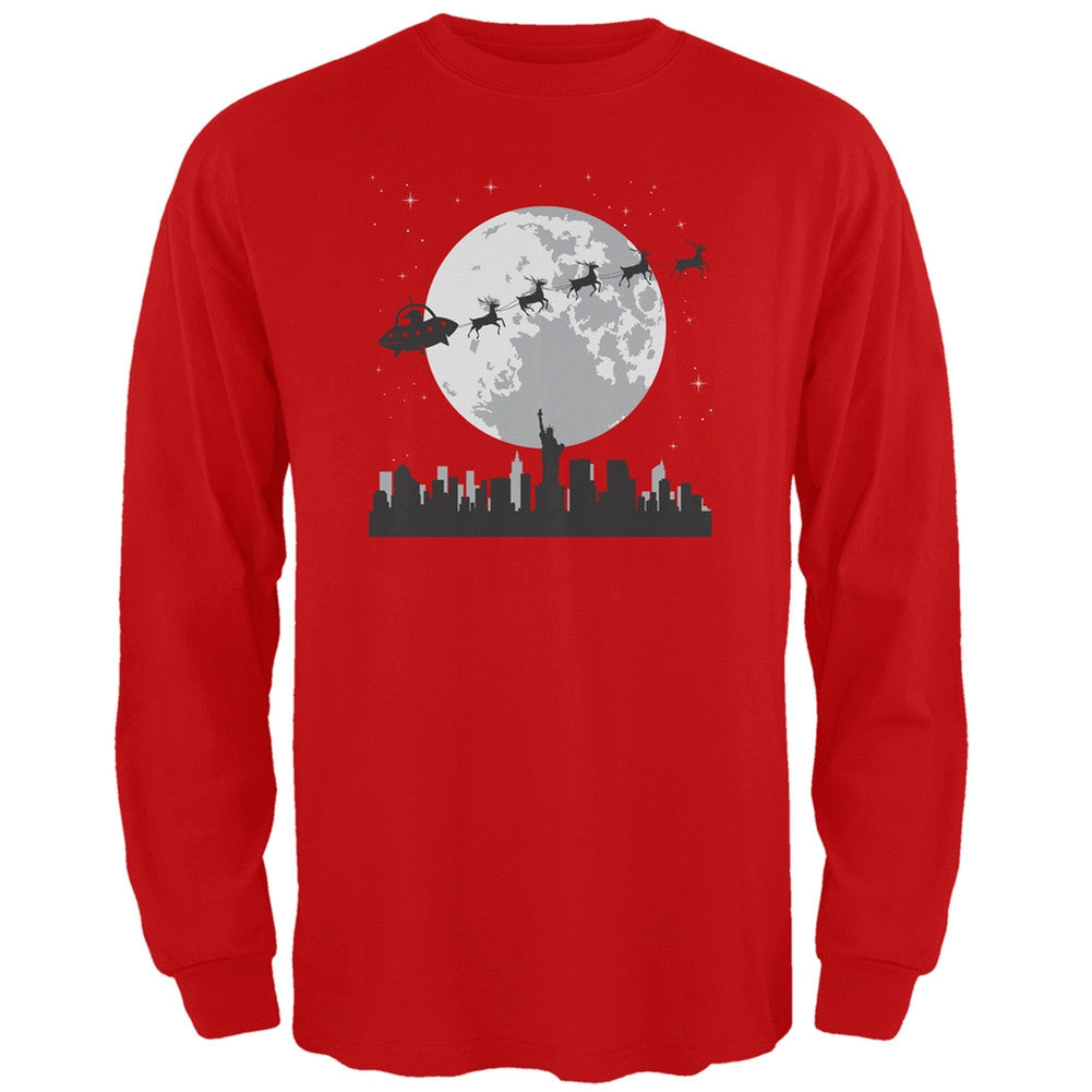 Alien Santa Sleigh Dark Green Adult Long Sleeve T-Shirt Men's Long Sleeves Old Glory   