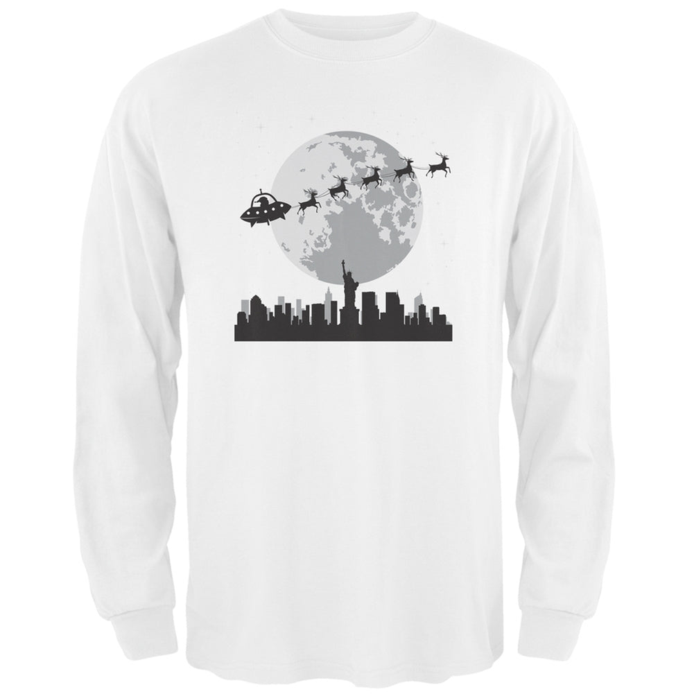 Alien Santa Sleigh White Adult Long Sleeve T-Shirt Men's Long Sleeves Old Glory 2XL White 