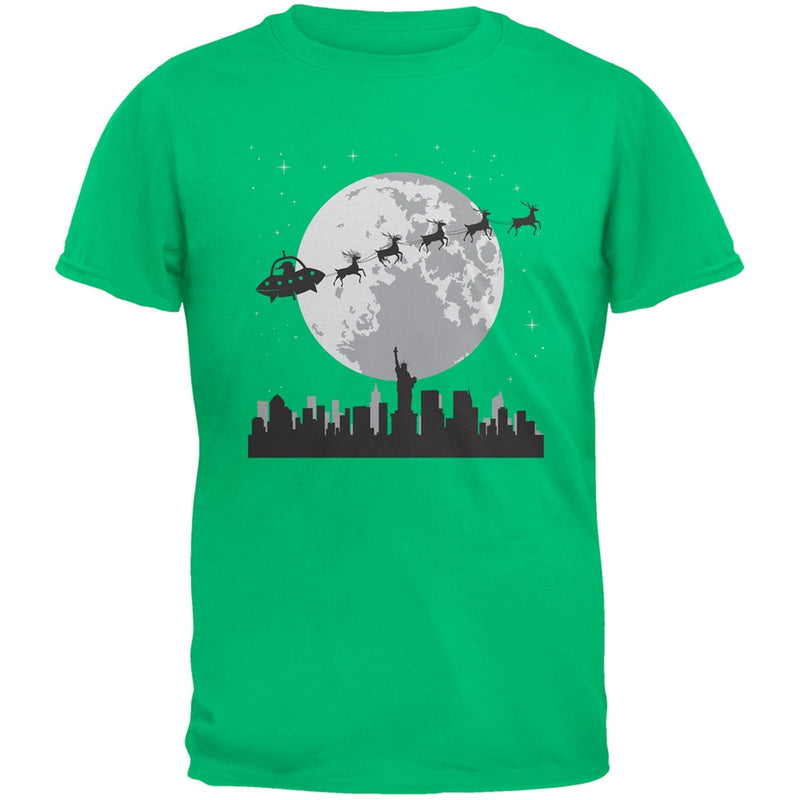 Alien Santa Sleigh Dark Green Adult T-Shirt Men's T-Shirts Old Glory 2XL Green 