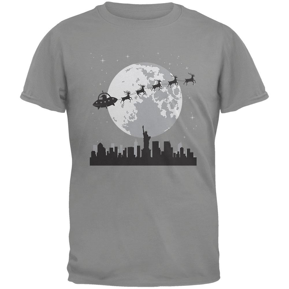 Alien Santa Sleigh Dark Green Adult T-Shirt Men's T-Shirts Old Glory 2XL Grey 