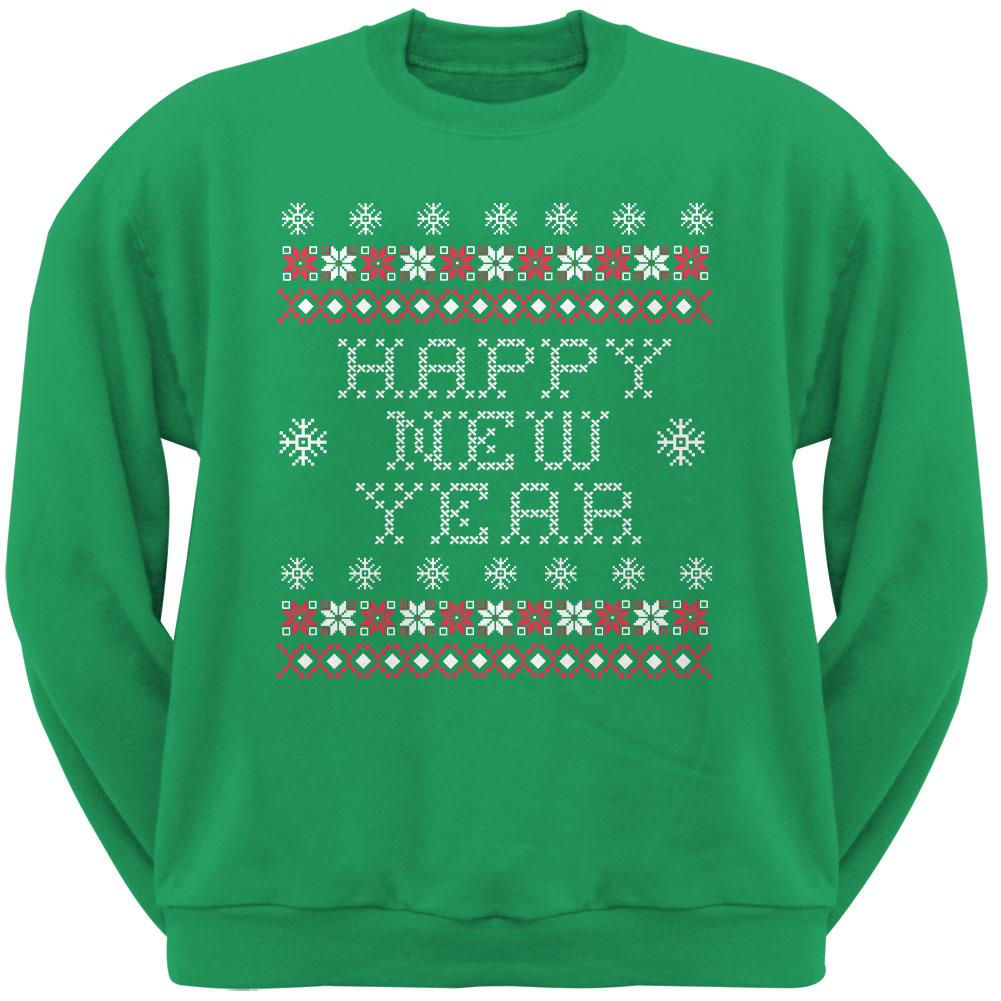 Happy New Year Ugly Christmas Sweater Green Adult Sweatshirt Men's Sweatshirts Old Glory 2XL Green 