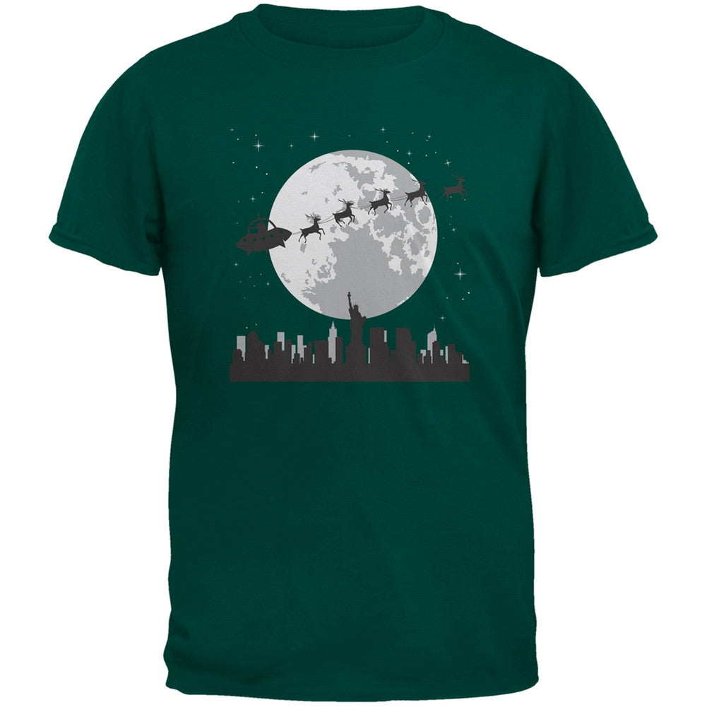 Alien Santa Sleigh Dark Green Youth T-Shirt Youth T-Shirts Old Glory LG Dark Green 