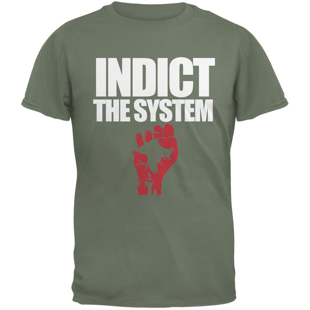 Indict the System Military Green Adult T-Shirt Men's T-Shirts Old Glory   