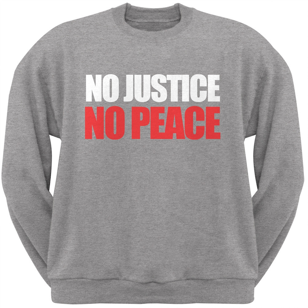 No Justice No Peace Heather Grey Adult Crew Neck Sweatshirt Men's Sweatshirts Old Glory   