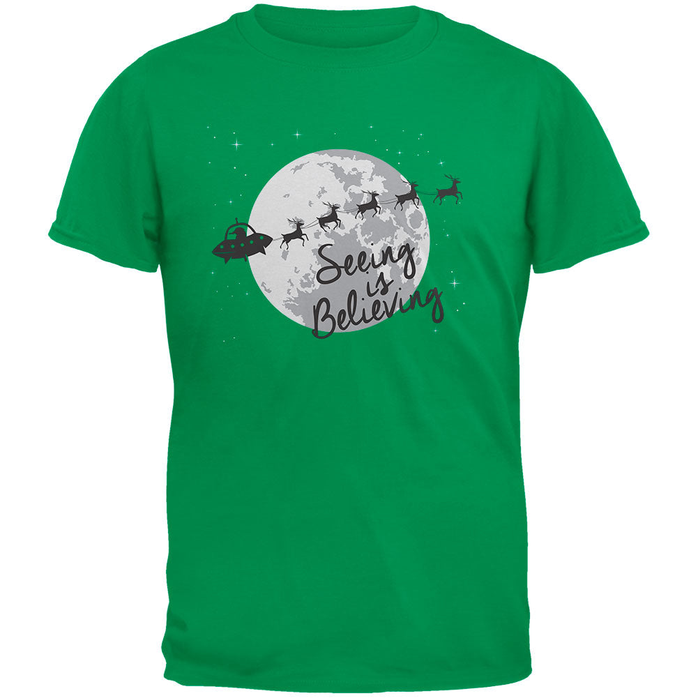 Seeing Is Believing Alien Santa Green Adult T-Shirt Men's T-Shirts Old Glory 2XL Green 