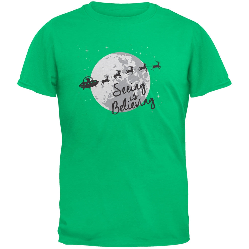 Seeing Is Believing Alien Santa Blue Youth T-Shirt Youth T-Shirts Old Glory   