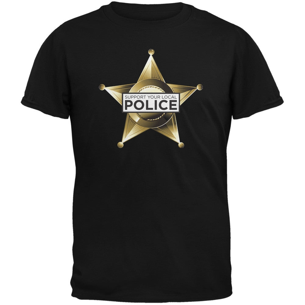 Support Your Local Police Star Badge Black Adult T-Shirt Men's T-Shirts Old Glory   