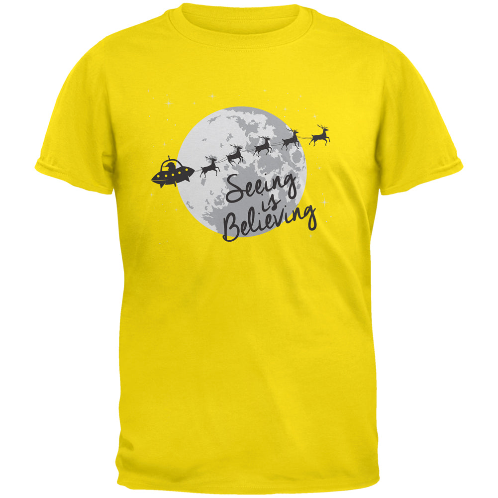 Seeing Is Believing Alien Santa Yellow Adult T-Shirt Men's T-Shirts Old Glory 2XL Yellow 