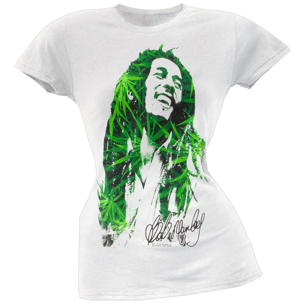 Bob Marley - Leaves Juniors T-Shirt Juniors T-Shirts Bob Marley SM White 