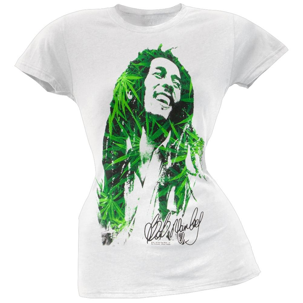 Bob Marley - Leaves Juniors T Shirt Juniors T-Shirts Bob Marley SM White 