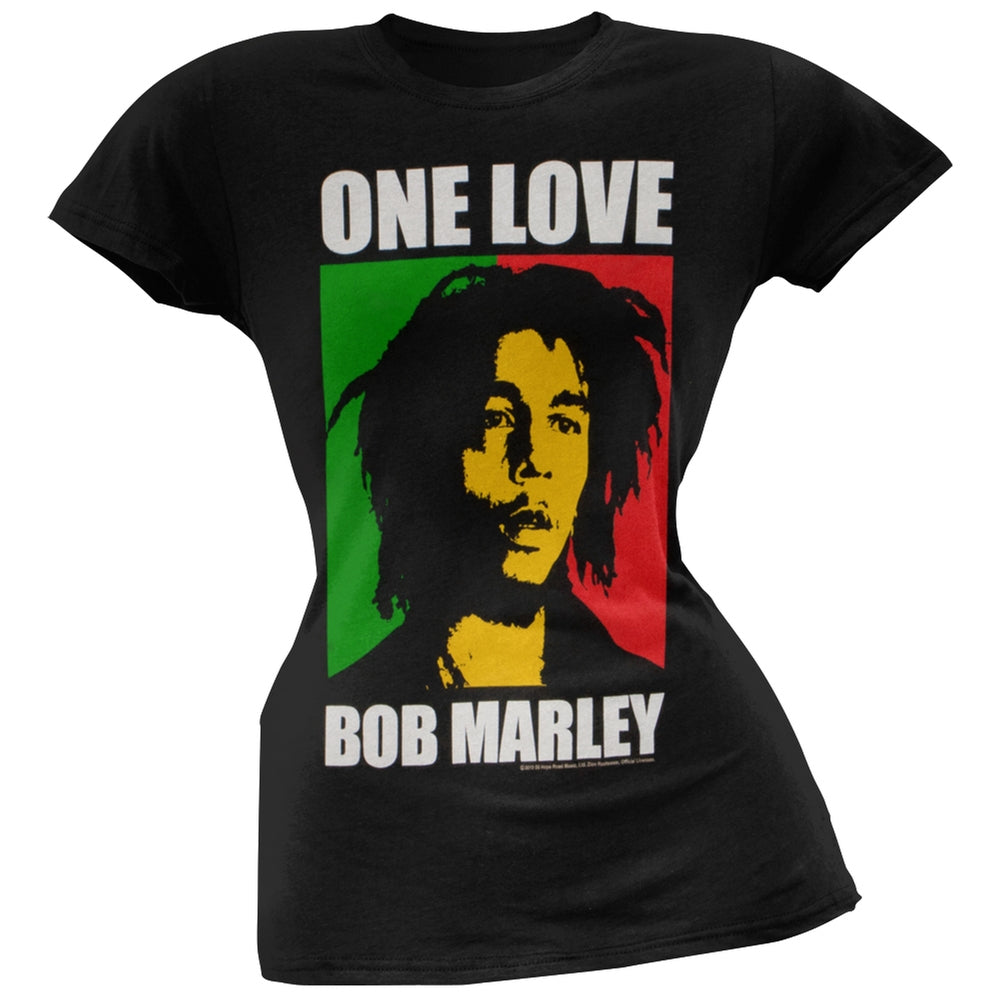 Bob Marley - One Love Rasta Portrait Juniors T-Shirt Juniors T-Shirts Bob Marley   