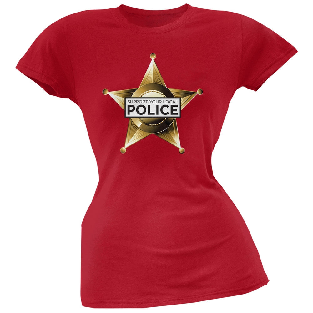 Support Your Local Police Star Badge Black Soft Juniors T-Shirt Juniors T-Shirts Old Glory   