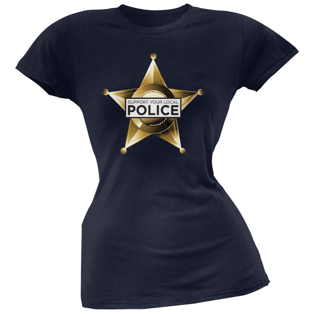 Support Your Local Police Star Badge Black Soft Juniors T-Shirt Juniors T-Shirts Old Glory   