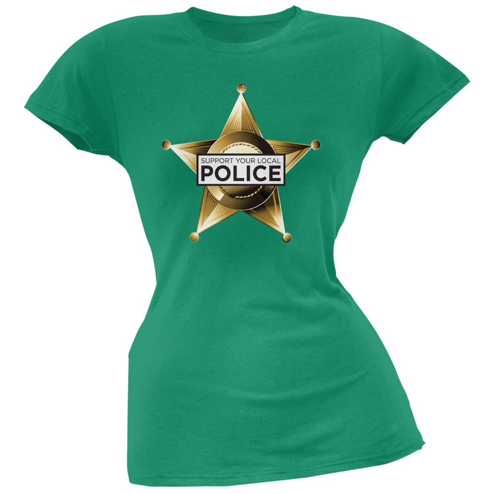 Support Your Local Police Star Badge Black Soft Juniors T-Shirt Juniors T-Shirts Old Glory   