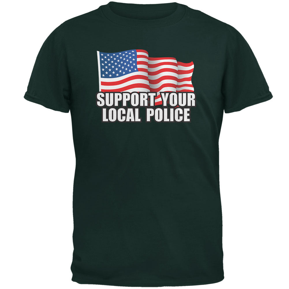 Support Your Local Police Flag Forest Green Adult T-Shirt Men's T-Shirts Old Glory 2XL Dark Green 