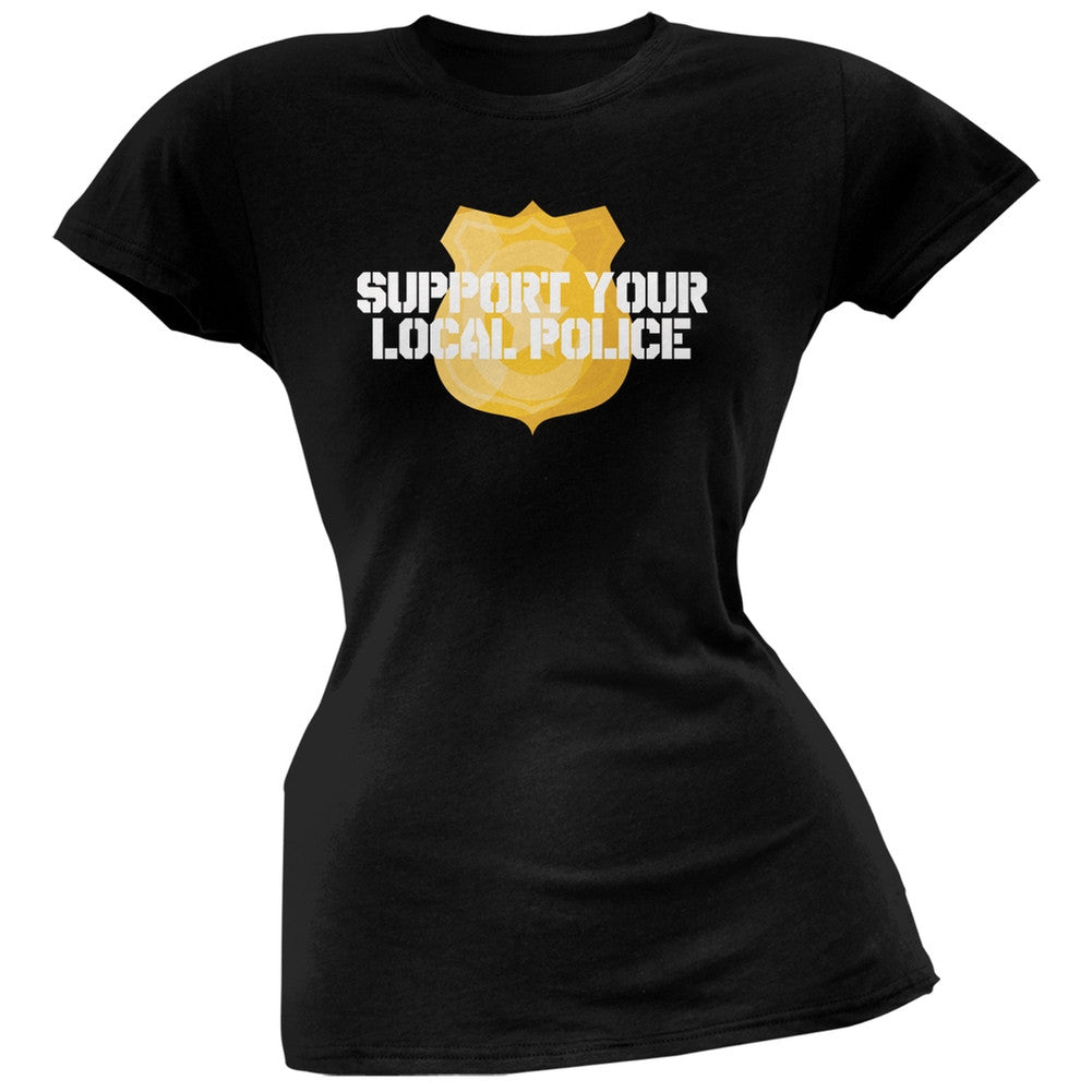 Support Your Local Police Gold Badge Black Soft Juniors T-Shirt Juniors T-Shirts Old Glory   