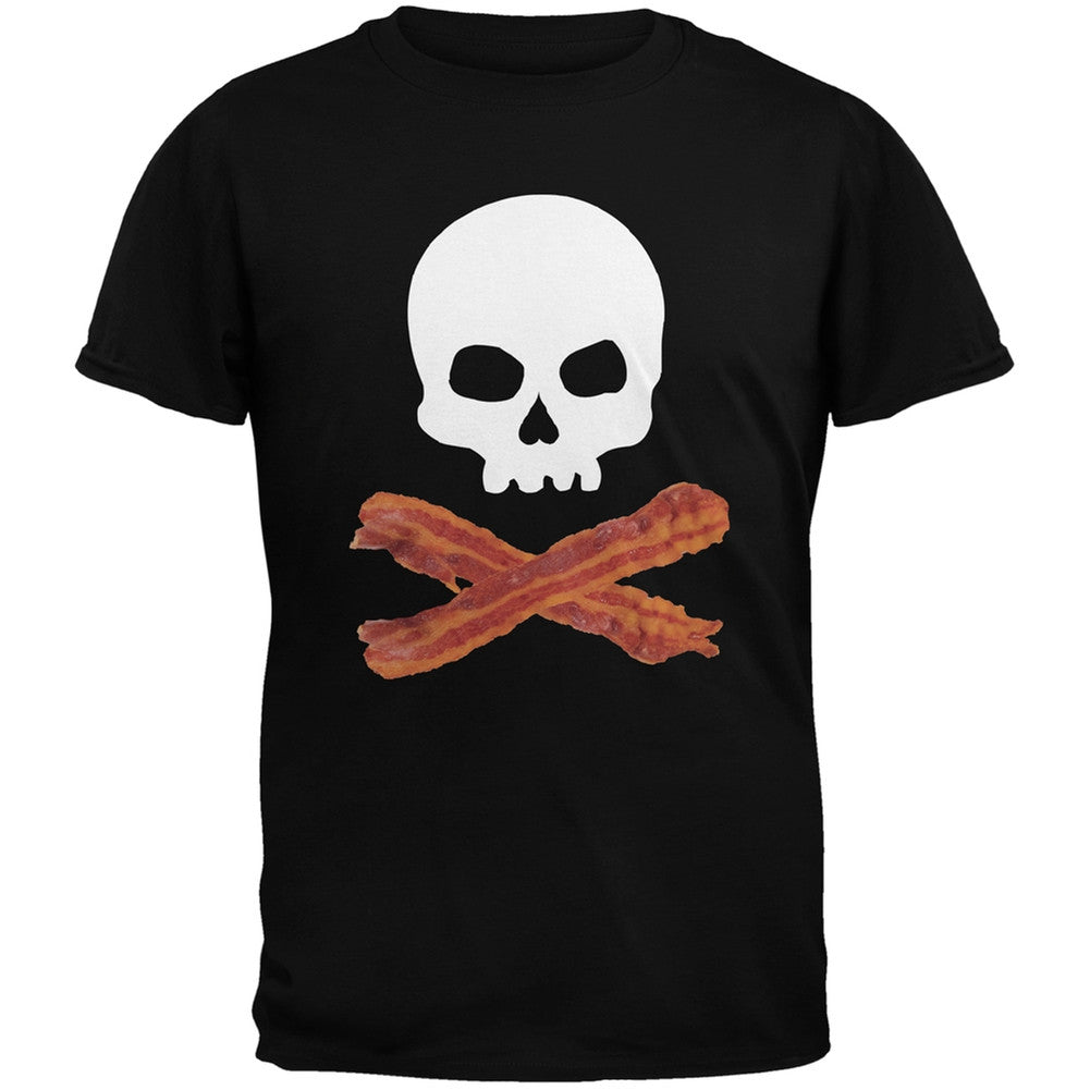 Bacon Skull And Crossbones Black Adult T-Shirt Men's T-Shirts Old Glory 2XL Black 