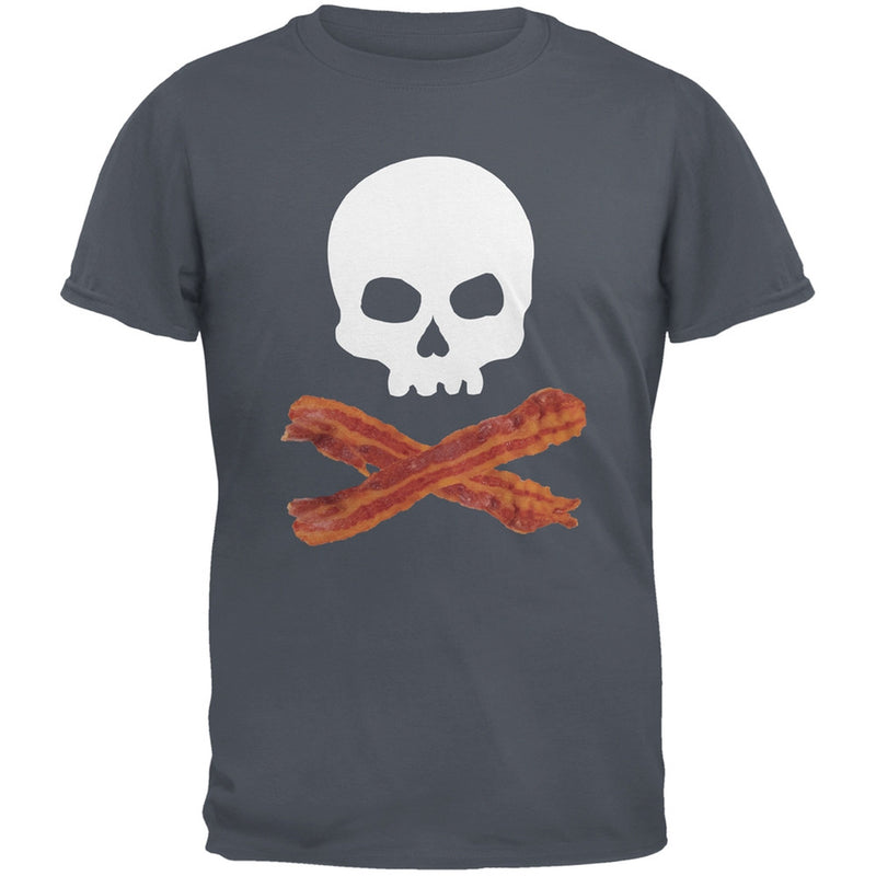 Bacon Skull And Crossbones Black Adult T-Shirt Men's T-Shirts Old Glory 2XL Grey 