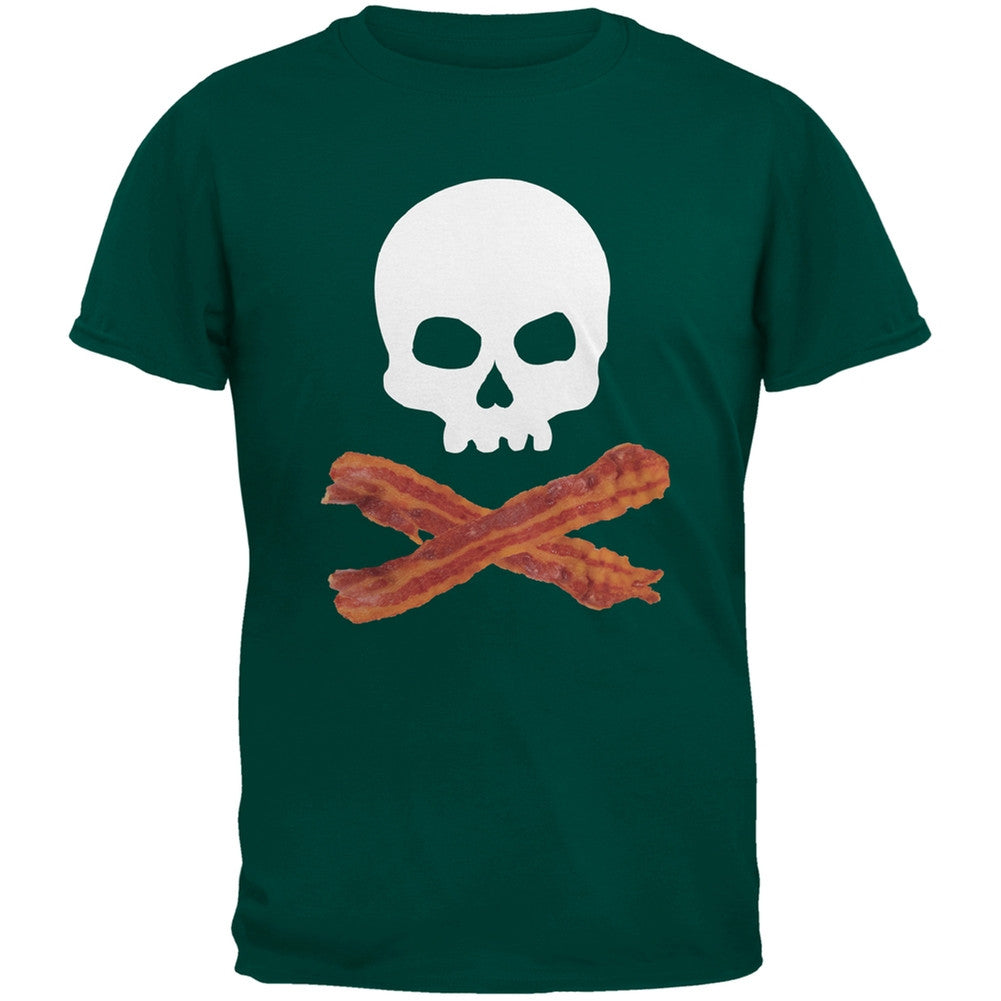 Bacon Skull And Crossbones Black Adult T-Shirt Men's T-Shirts Old Glory 2XL Dark Green 