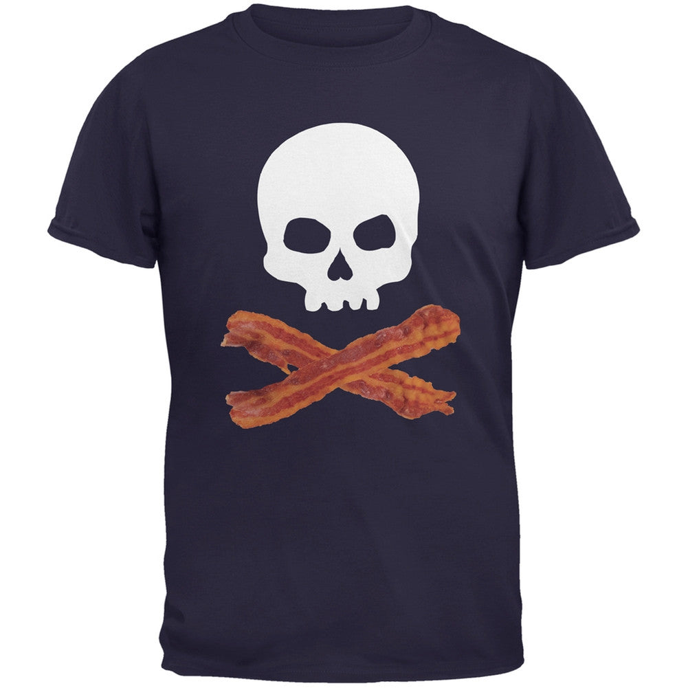 Bacon Skull And Crossbones Black Adult T-Shirt Men's T-Shirts Old Glory 2XL Dark Blue 