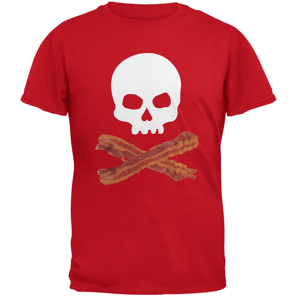 Bacon Skull And Crossbones Black Adult T-Shirt Men's T-Shirts Old Glory 2XL Red 