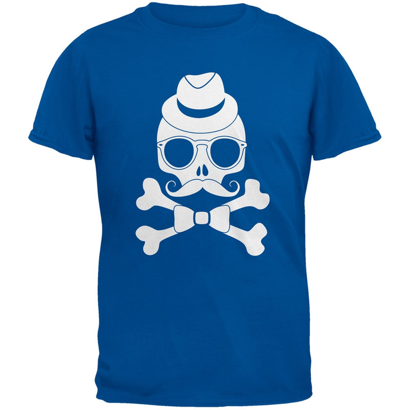 Hipster Skull And Crossbones Grey Adult T-Shirt Men's T-Shirts Old Glory   