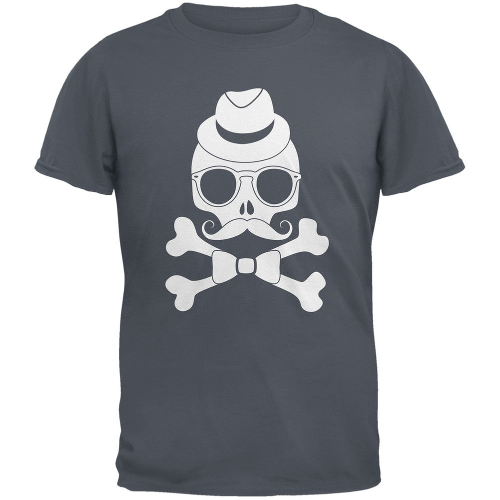 Hipster Skull And Crossbones Grey Adult T-Shirt Men's T-Shirts Old Glory   