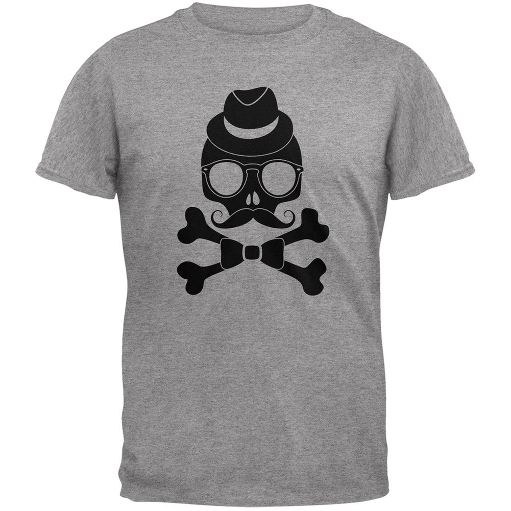 Hipster Skull And Crossbones Grey Adult T-Shirt Men's T-Shirts Old Glory   