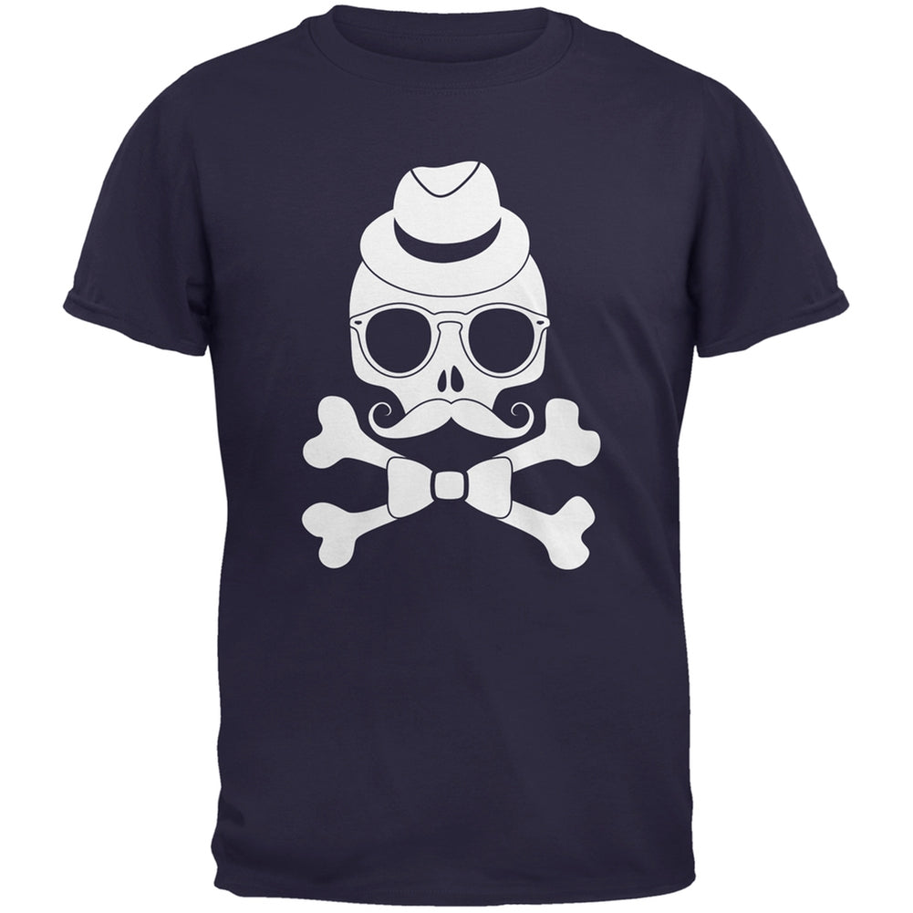 Hipster Skull And Crossbones Navy Adult T-Shirt Men's T-Shirts Old Glory 2XL Blue 