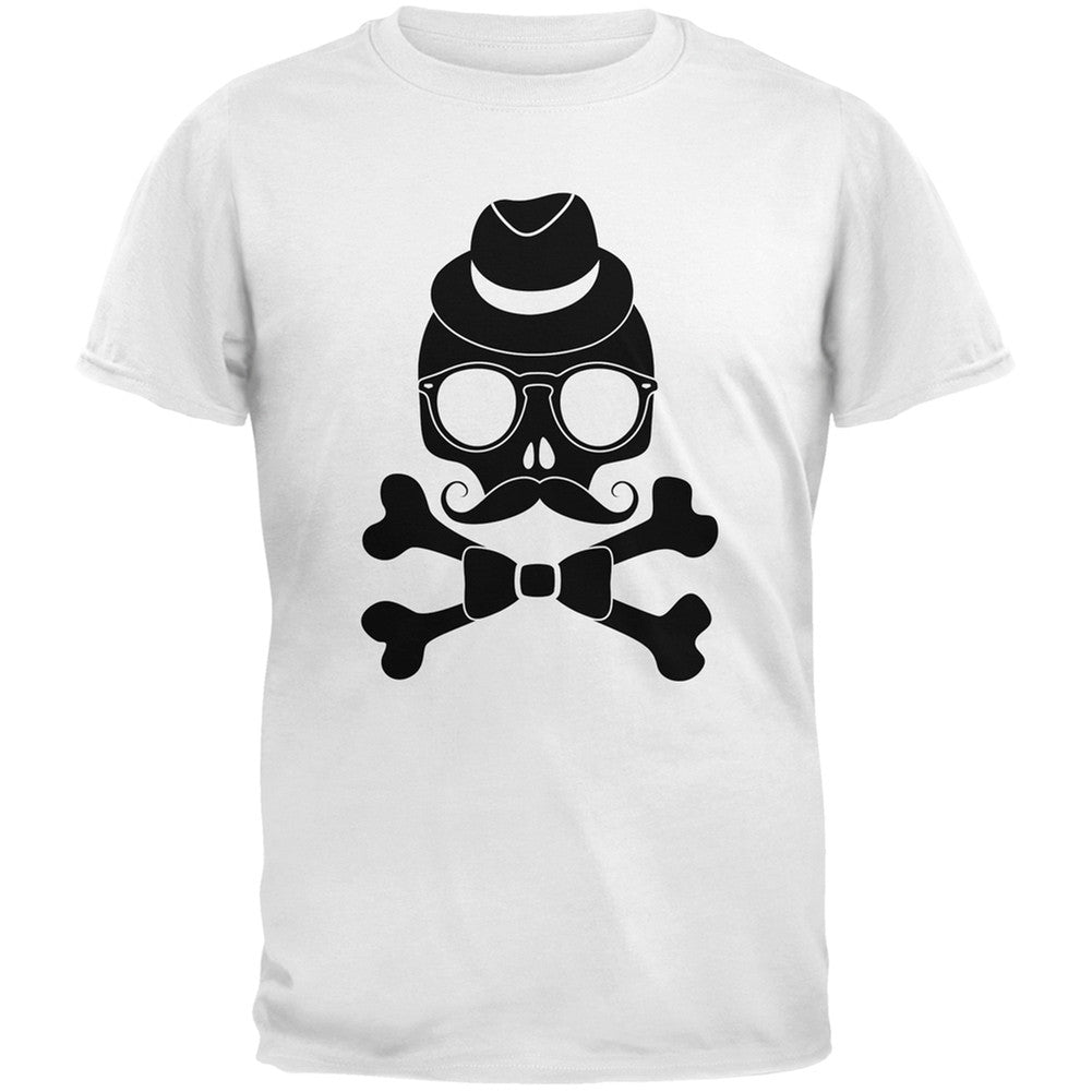 Hipster Skull And Crossbones Grey Adult T-Shirt Men's T-Shirts Old Glory   