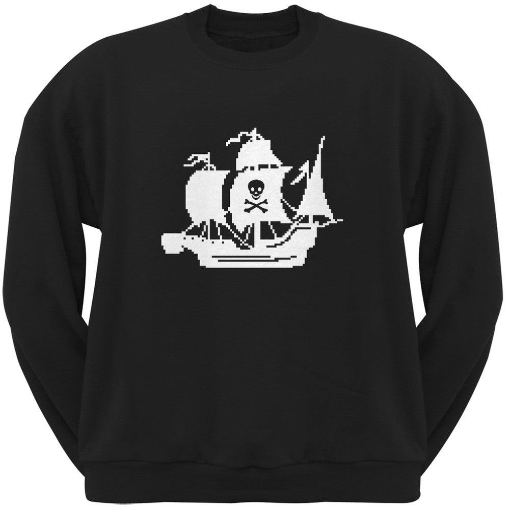 8-Bit Pirate Ship Black Crew Neck Sweatshirt Men's Sweatshirts Old Glory SM Black 