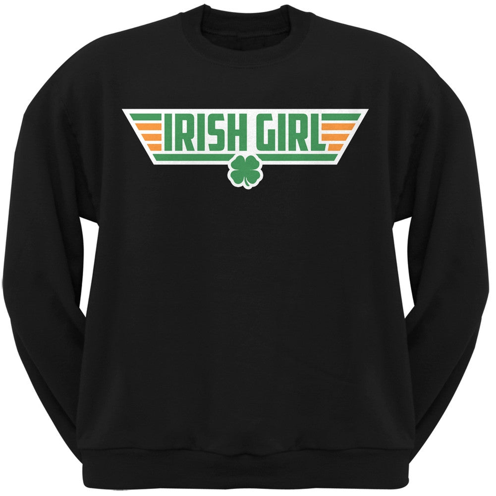Irish Girl Wing Man Black Adult Crew Neck Sweatshirt Men's Sweatshirts Old Glory   