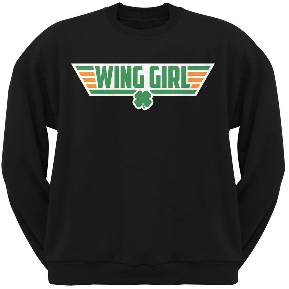 Irish Wing Girl Adult Black Crew Neck Sweatshirt Men's Sweatshirts Old Glory   