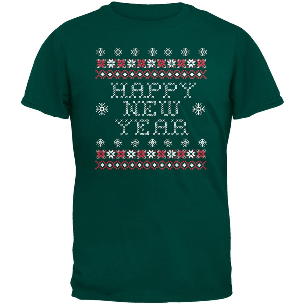 Happy New Year Ugly Christmas Sweater Black Adult T-Shirt Men's T-Shirts Old Glory   