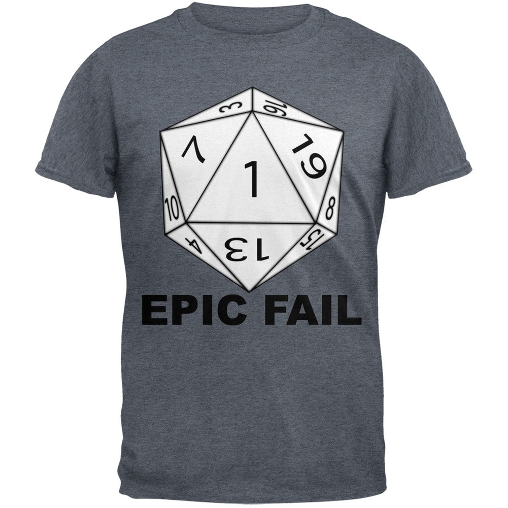 Epic Fail D20 Role Playing Game Grey Adult T-Shirt Men's T-Shirts Old Glory SM Grey 