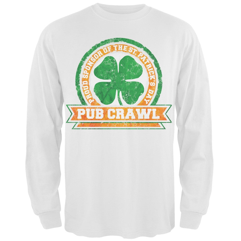 St. Patricks Day - Pub Crawl Distressed Black Adult Long Sleeve T-Shirt Men's Long Sleeves Old Glory   