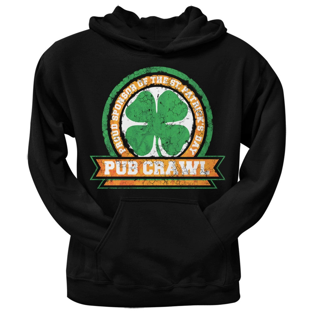 St. Patricks Day - Pub Crawl Distressed Adult Black Pull Over Hoodie Men's Hoodies Old Glory   