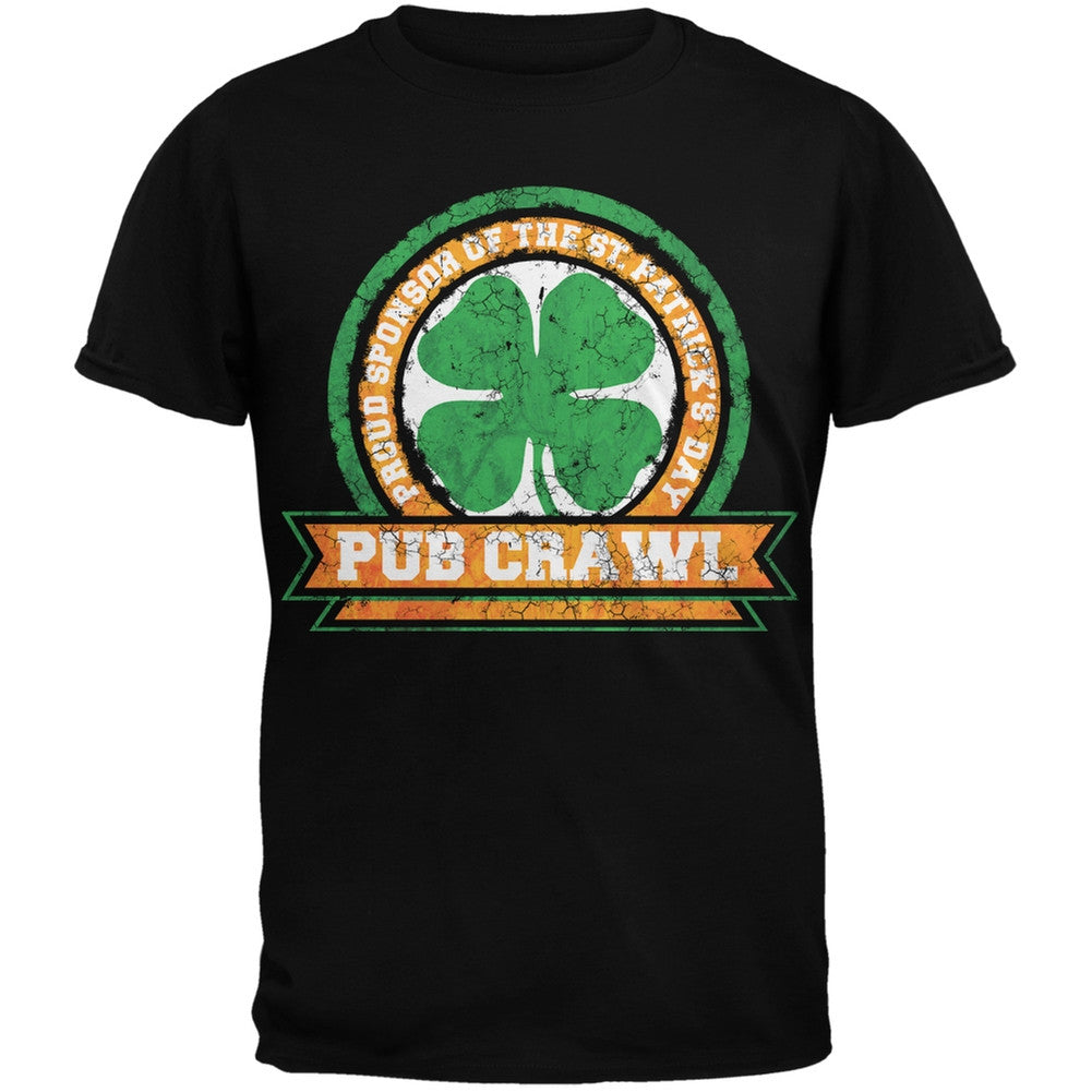 St. Patricks Day - Pub Crawl Distressed Black Adult T-Shirt Men's T-Shirts Old Glory   