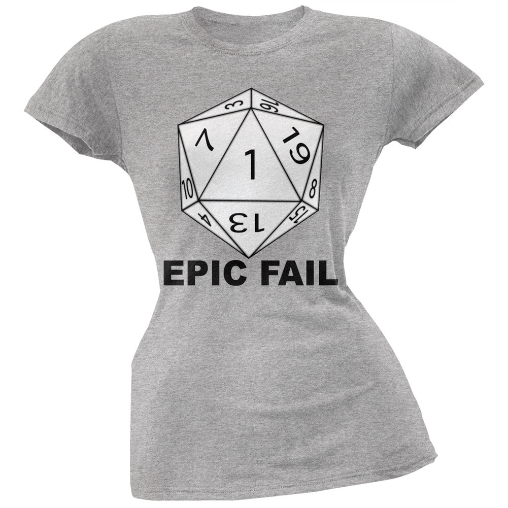 Epic Fail D20 Role Playing Game Grey Juniors T-Shirt Juniors T-Shirts Old Glory SM Grey 