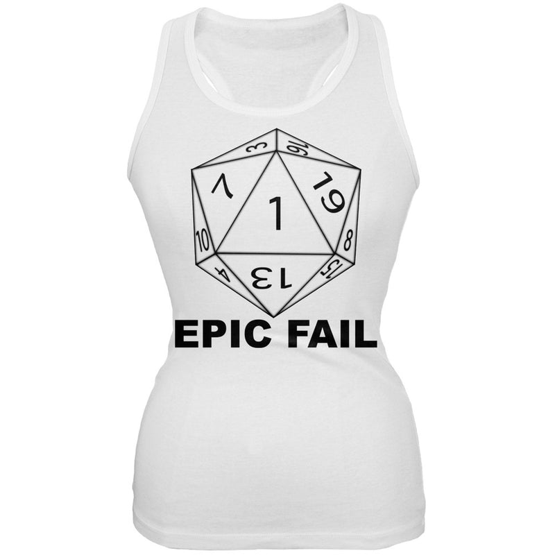 Epic Fail D20 Role Playing Game Juniors Tank Top Juniors Tank Tops Old Glory SM White 