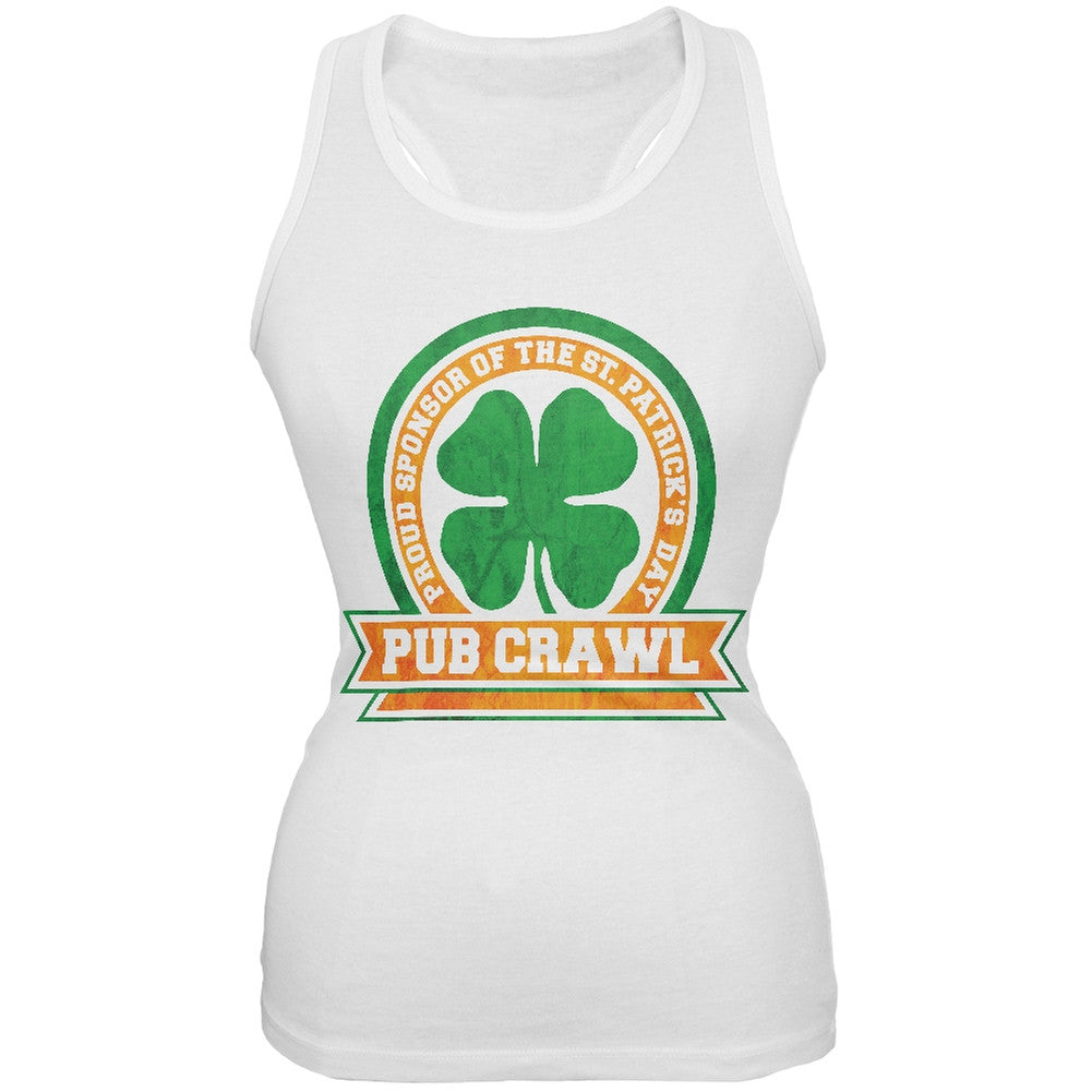 St. Patricks Day - St Patricks Day Pub Crawl White Juniors Tank Top Juniors Tank Tops Old Glory 2XL White 