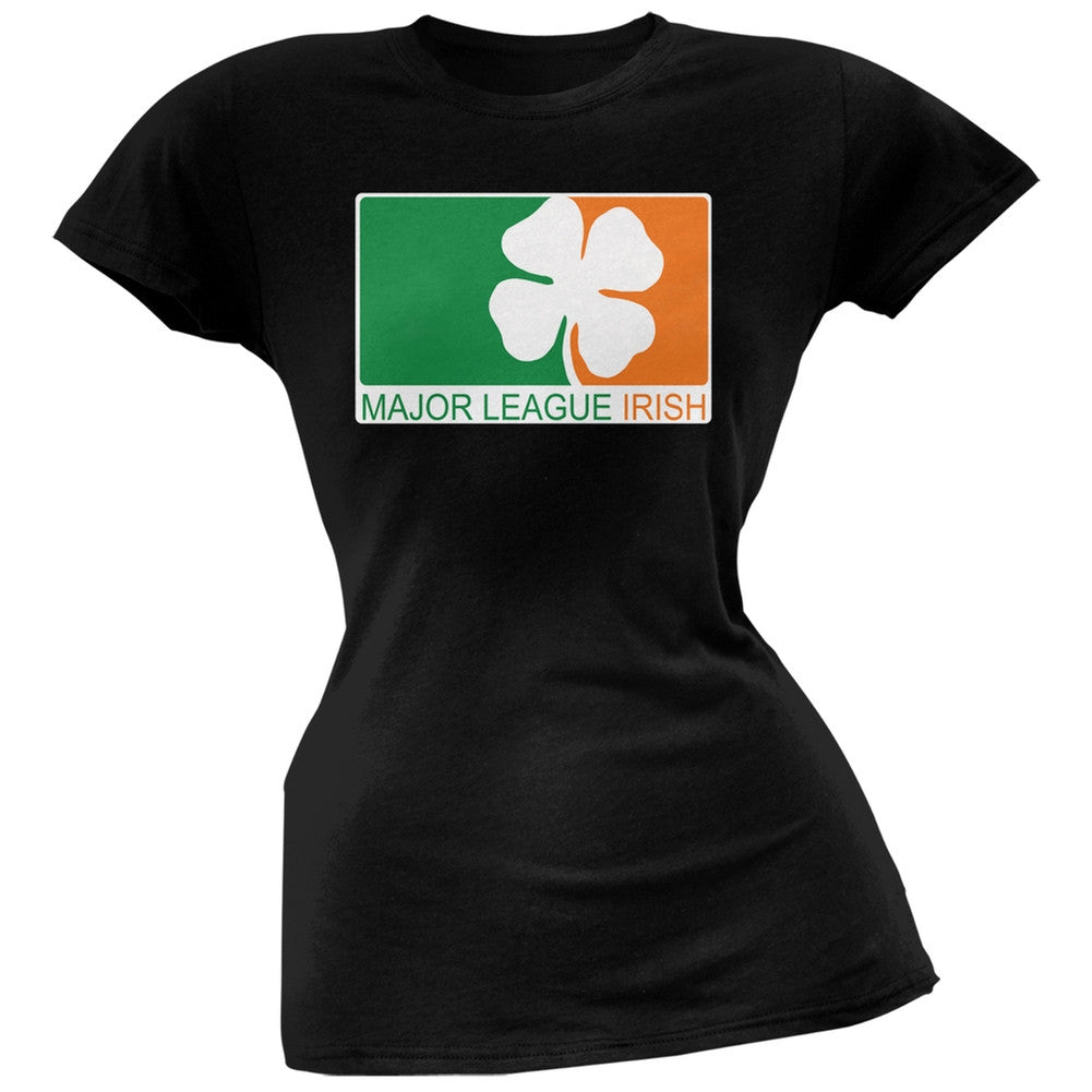 St. Patricks Day - Major League Irish Clover Black Juniors Soft T-Shirt Juniors T-Shirts Old Glory   