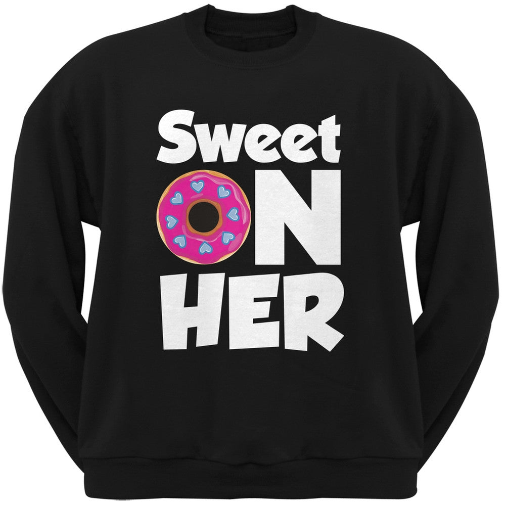 Valentine's Day - Sweet on Her Black Adult Crew Neck Sweatshirt Men's Sweatshirts Old Glory   