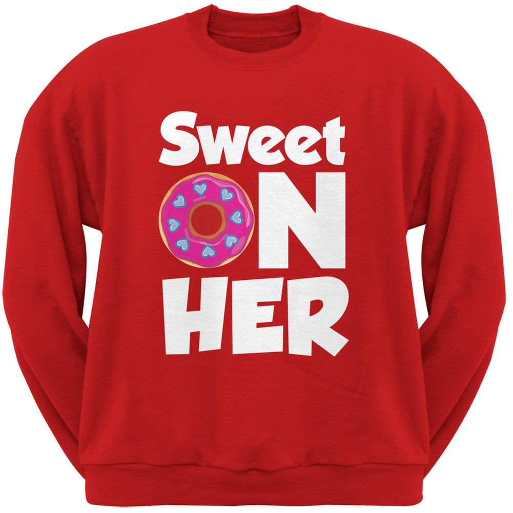 Valentine's Day - Sweet on Her Black Adult Crew Neck Sweatshirt Men's Sweatshirts Old Glory   