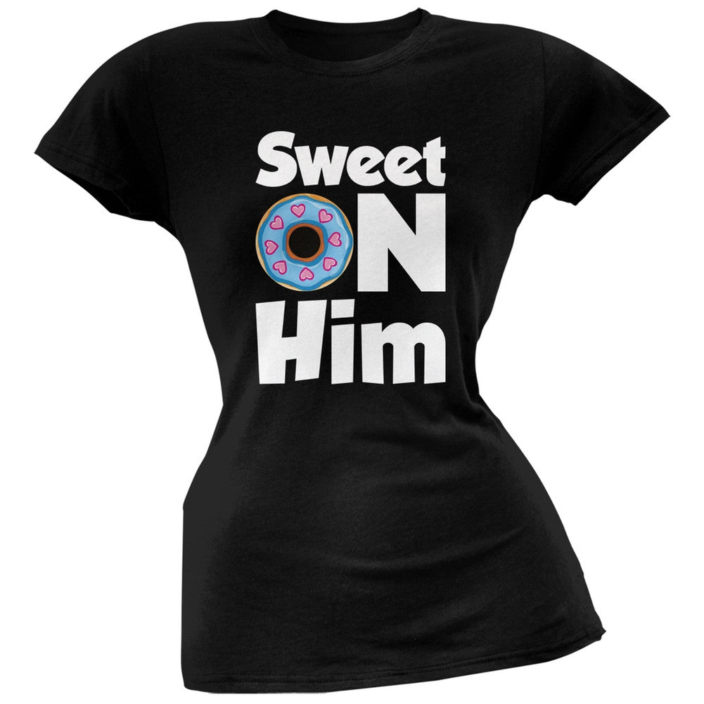 Valentine's Day - Sweet on Him Black Soft Juniors T-Shirt Juniors T-Shirts Old Glory   