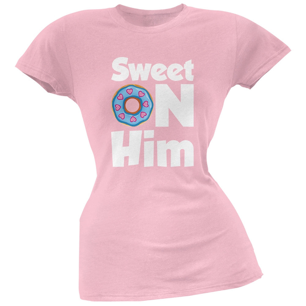 Valentine's Day - Sweet on Him Black Soft Juniors T-Shirt Juniors T-Shirts Old Glory   